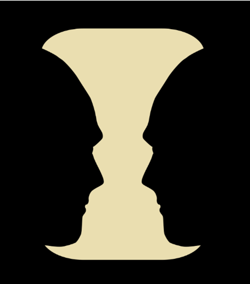 Image can be seen as white vase or black silhouettes of two faces